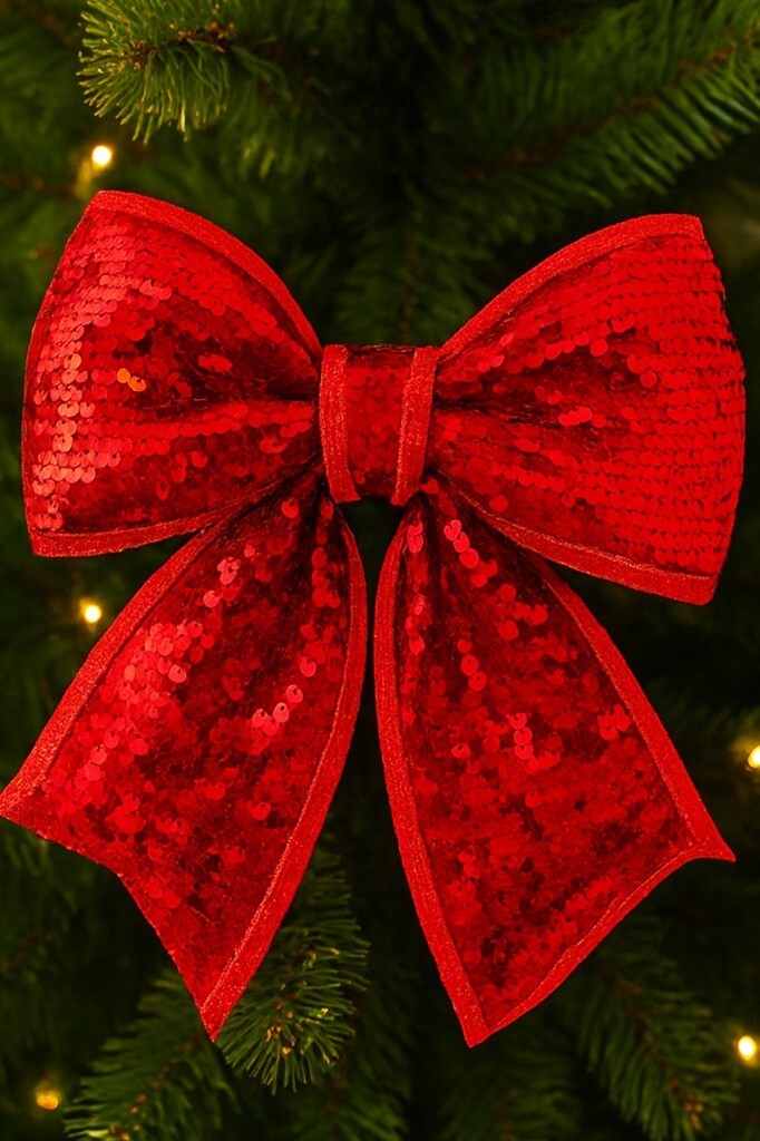 Beysüs Yılbaşı Ağacı Süsü 30 Cm Pul Payetli Kırmızı Fiyonk - 2