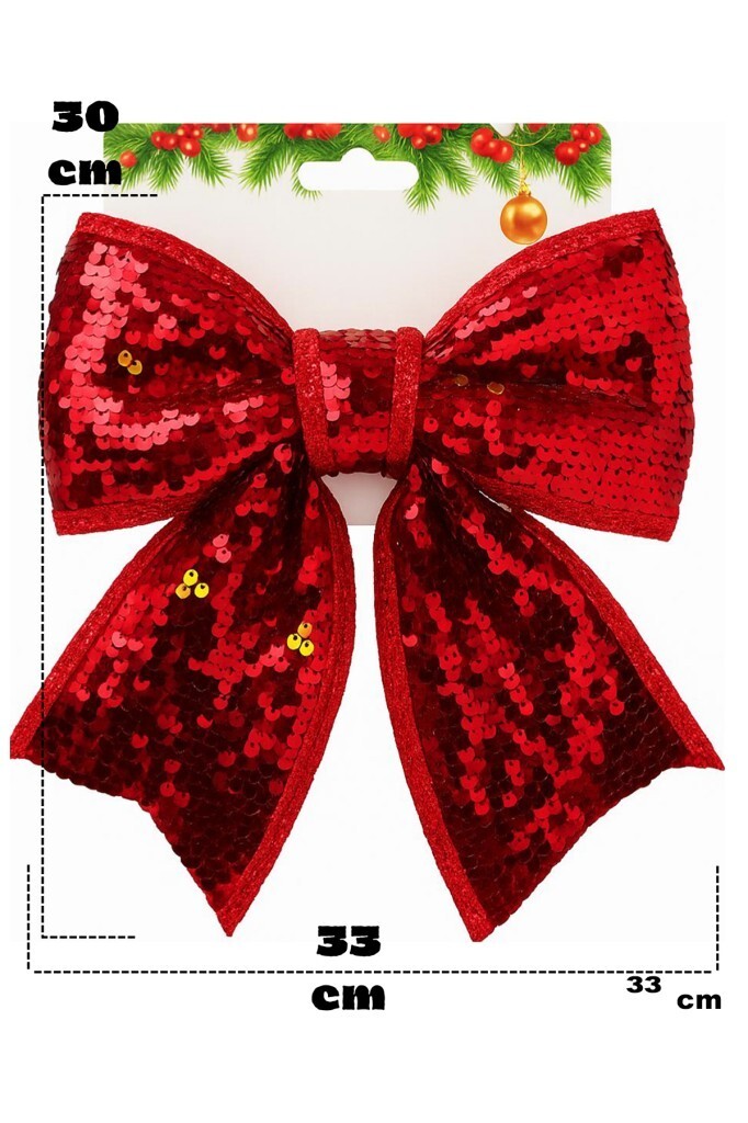 Beysüs Yılbaşı Ağacı Süsü 30 Cm Pul Payetli Kırmızı Fiyonk - 3