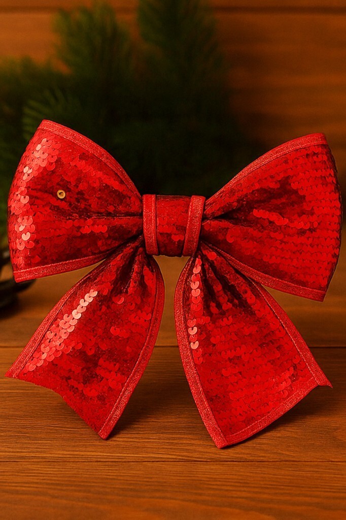 Beysüs Yılbaşı Ağacı Süsü 30 Cm Pul Payetli Kırmızı Fiyonk - 4