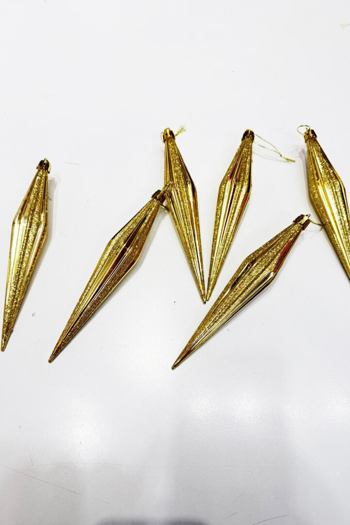 Beysüs Yılbaşı Ağacı Süsü Altın Uzun Damla Şekilli 6'lı Set - 2