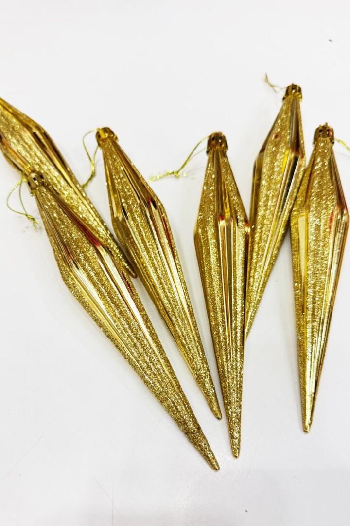 Beysüs Yılbaşı Ağacı Süsü Altın Uzun Damla Şekilli 6'lı Set - 3