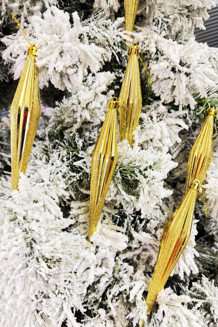 Beysüs Yılbaşı Ağacı Süsü Altın Uzun Damla Şekilli 6'lı Set - Beysüs