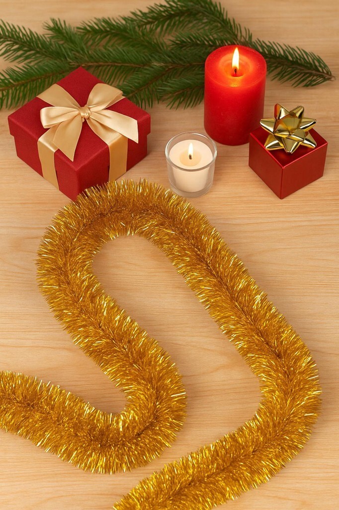 Beysüs Yılbaşı Ağacı Süsü Gold Altın Sim 2 mt 5’li Paket - 3