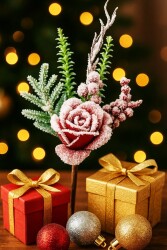 Beysüs Yılbaşı Ağacı Süsü Karlı Gül Kokina Dalı 30 cm - 3