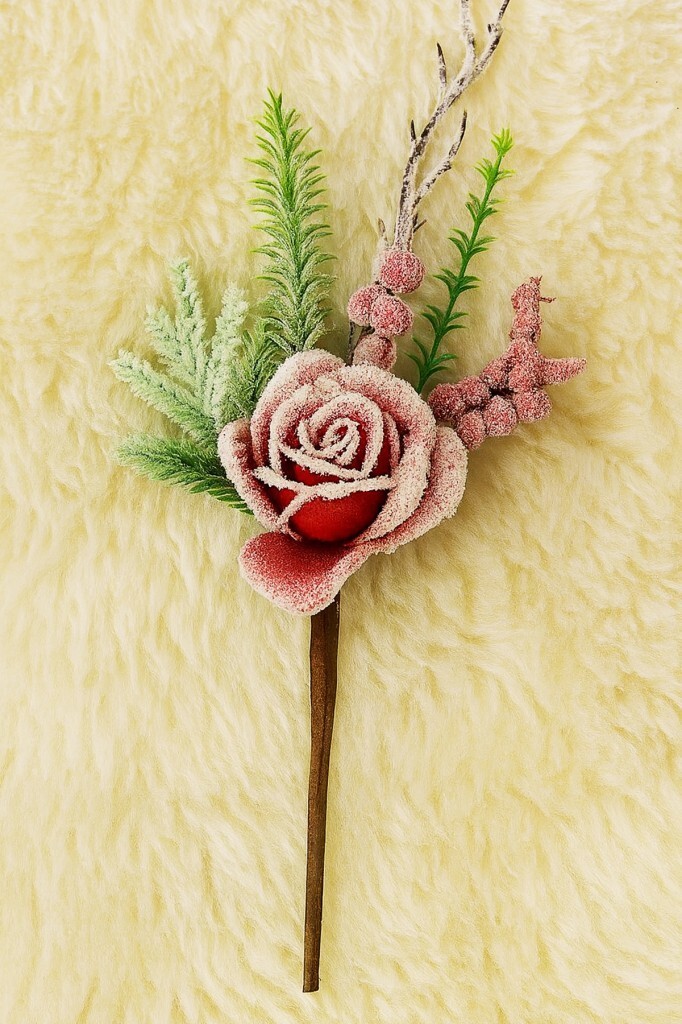 Beysüs Yılbaşı Ağacı Süsü Karlı Gül Kokina Dalı 30 cm - 1