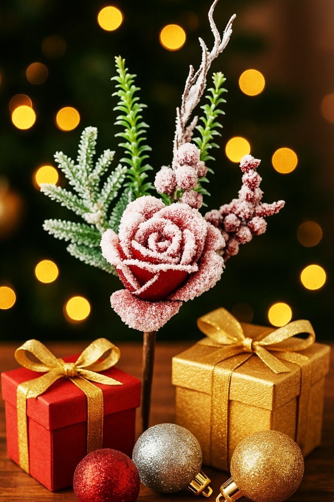 Beysüs Yılbaşı Ağacı Süsü Karlı Gül Kokina Dalı 30 cm - 3