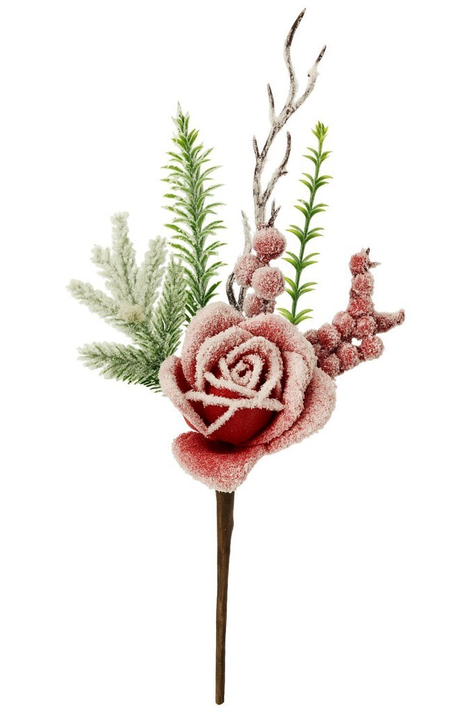 Beysüs Yılbaşı Ağacı Süsü Karlı Gül Kokina Dalı 30 cm - 4