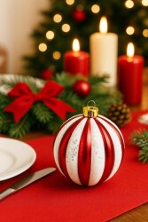 Beysüs Yılbaşı Ağacı Süsü Kırmızı Beyaz Çizgili Büyük Cici Top 25 cm - 3