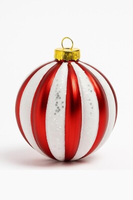 Beysüs Yılbaşı Ağacı Süsü Kırmızı Beyaz Çizgili Cici Top 20 cm - 1