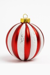 Beysüs Yılbaşı Ağacı Süsü Kırmızı Beyaz Çizgili Cici Top 20 cm - Beysüs