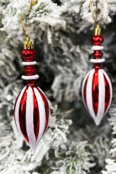 Beysüs Yılbaşı Ağacı Süsü Kırmızı Beyaz Elegant Damla 15 cm 2’li - 3