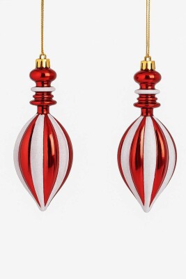 Beysüs Yılbaşı Ağacı Süsü Kırmızı Beyaz Elegant Damla 15 cm 2’li - 4