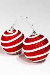 Beysüs Yılbaşı Ağacı Süsü Kırmızı Beyaz Kıvrımlı Cici Top 10 cm 2'li - 2