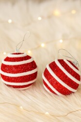 Beysüs Yılbaşı Ağacı Süsü Kırmızı Beyaz Kıvrımlı Cici Top 10 cm 2'li - 3