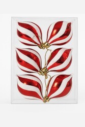 Beysüs Yılbaşı Ağacı Süsü Kırmızı Beyaz Spiral Desenli 6'lı Set - 2