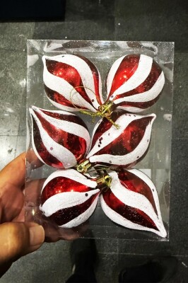 Beysüs Yılbaşı Ağacı Süsü Kırmızı Beyaz Spiral Desenli 6'lı Set - 4