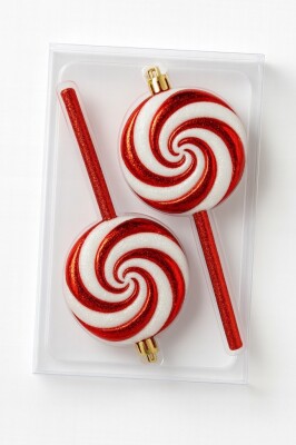 Beysüs Yılbaşı Ağacı Süsü Kırmızı Beyaz Spiral Lolipop Şeker 2'li Set - 2