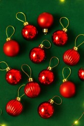 Beysüs Yılbaşı Ağacı Süsü Kırmızı Cici Top 3 cm 12’li - Beysüs