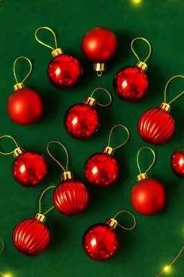 Beysüs Yılbaşı Ağacı Süsü Kırmızı Cici Top 3 cm 12’li - 1