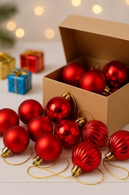 Beysüs Yılbaşı Ağacı Süsü Kırmızı Cici Top 3 cm 12’li - 2