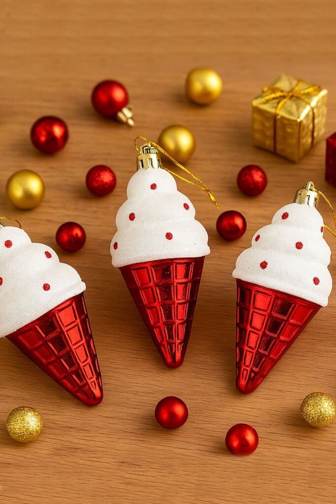 Beysüs Yılbaşı Ağacı Süsü Kırmızı Dondurma Külah 3'lü - 1