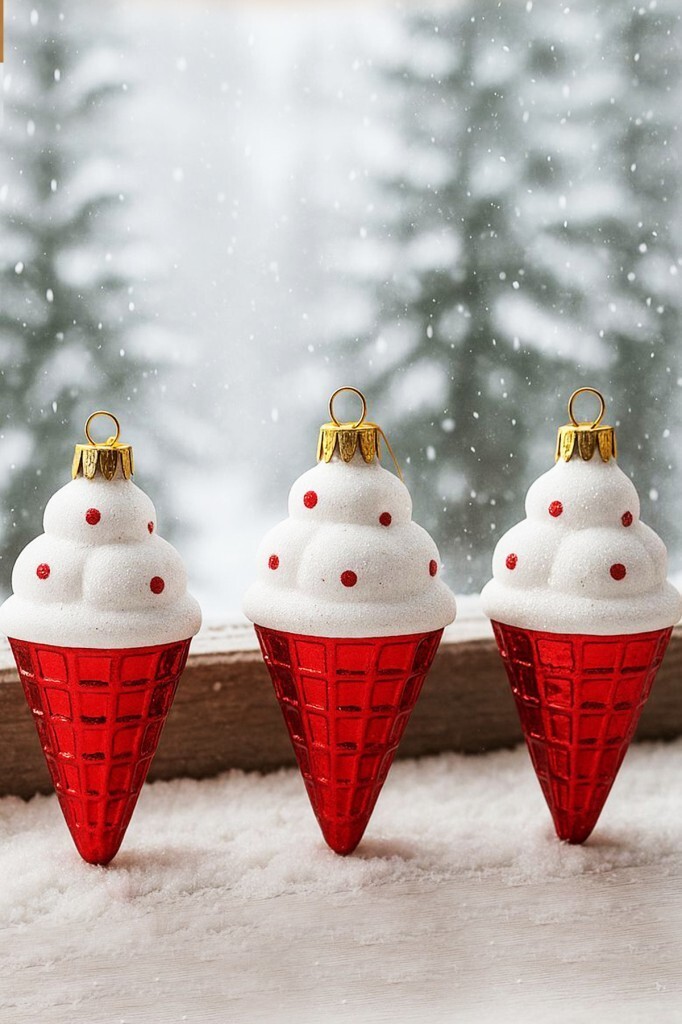 Beysüs Yılbaşı Ağacı Süsü Kırmızı Dondurma Külah 3'lü - 2