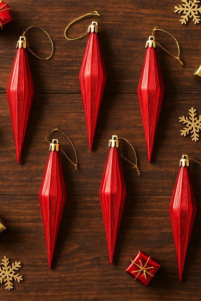 Beysüs Yılbaşı Ağacı Süsü Kırmızı Uzun Damla Şekilli 6'lı Set - Beysüs