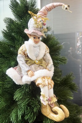 Beysüs Yılbaşı Ağacı Süsü Lüks Oturan Elf Figürü Şapkalı – Premium Koleksiyon - 3