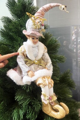Beysüs Yılbaşı Ağacı Süsü Lüks Oturan Elf Figürü Şapkalı – Premium Koleksiyon - 4