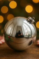 Beysüs Yılbaşı Ağacı Süsü Parlak Gümüş Cici Top 20 cm - Beysüs