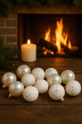 Beysüs Yılbaşı Ağacı Süsü Parlak ve Dokulu Beyaz Cici Top 6 cm 16’lı - 1