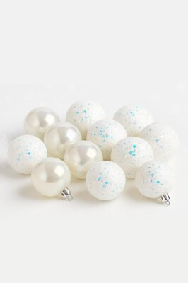 Beysüs Yılbaşı Ağacı Süsü Parlak ve Dokulu Beyaz Cici Top 6 cm 16’lı - 2