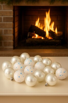 Beysüs Yılbaşı Ağacı Süsü Parlak ve Dokulu Beyaz Cici Top 6 cm 16’lı - 3