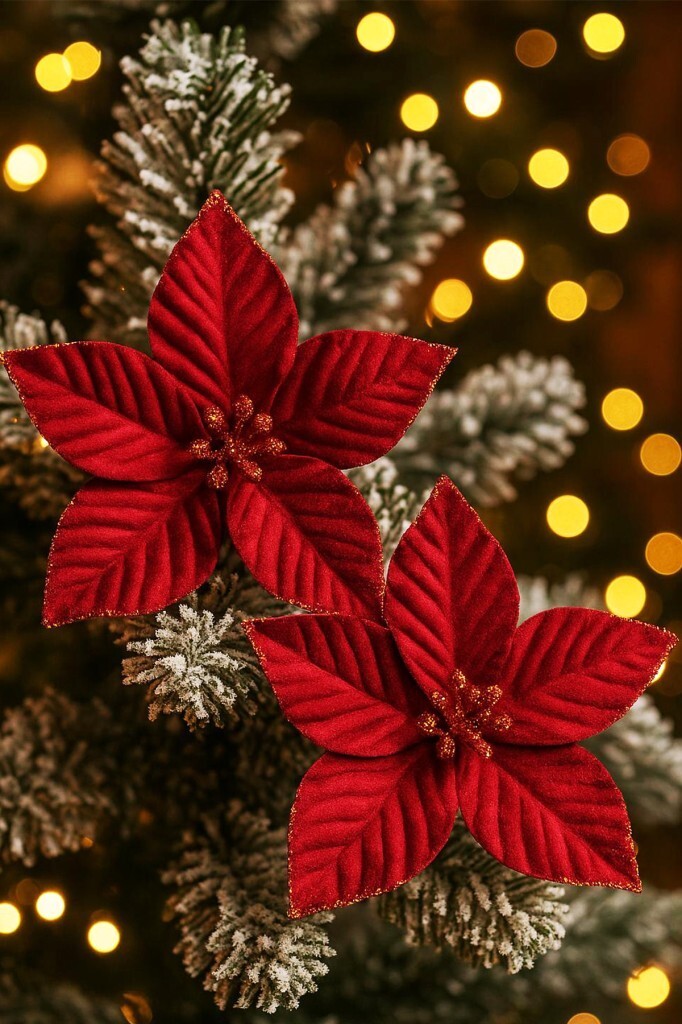 Beysüs Yılbaşı Ağacı Süsü Ponsetya Çiçek 2'li Set 18 cm Koyu Kırmızı - 1