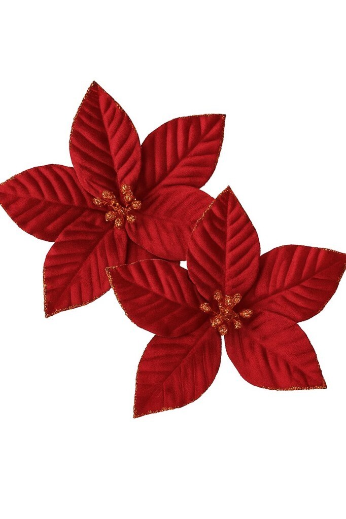 Beysüs Yılbaşı Ağacı Süsü Ponsetya Çiçek 2'li Set 18 cm Koyu Kırmızı - 2