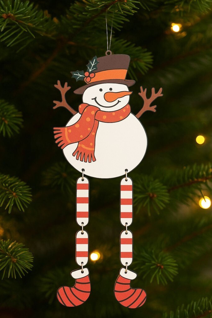 Beysüs Yılbaşı Ağacı Süsü Sallanan Bacaklı Ahşap Kardan Adam 27 cm - Beysüs