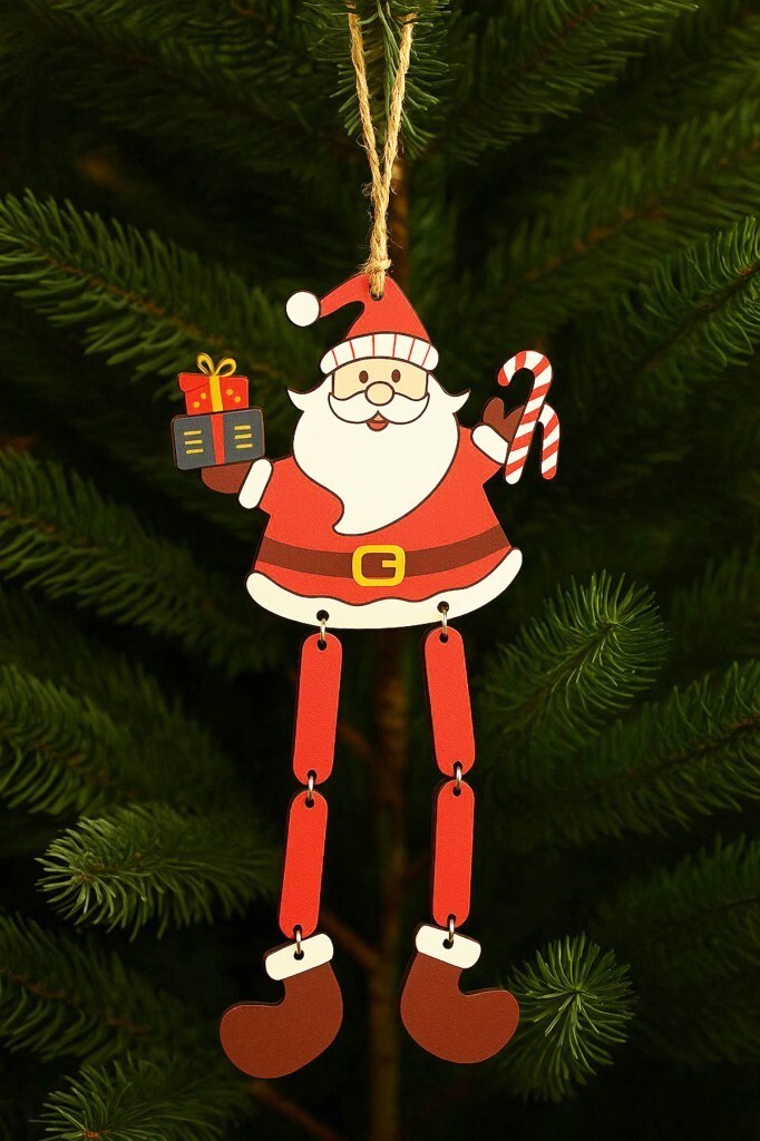 Beysüs Yılbaşı Ağacı Süsü Sallanan Bacaklı Ahşap NOEL BABA 27 cm - 1