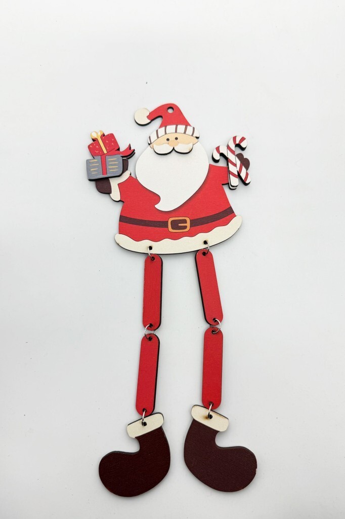 Beysüs Yılbaşı Ağacı Süsü Sallanan Bacaklı Ahşap NOEL BABA 27 cm - 3