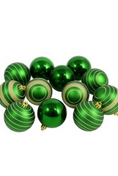 Beysüs Yılbaşı Ağacı Süsü Yeşil Gold Çizgili Cici Top 8 cm 12’li Set - 2