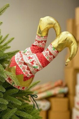 Beysüs Yılbaşı Çam Ağacı Dekor Hareketli Altın Renkli Elf Ayaklar - 1