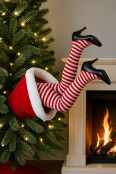 Beysüs Yılbaşı Çam Ağacı Dekor Hareketli Kırmızı Beyaz Çizgili Ayaklar - Beysüs