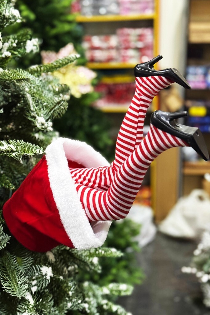 Beysüs Yılbaşı Çam Ağacı Dekor Hareketli Kırmızı Beyaz Çizgili Ayaklar - 3