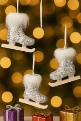 Beysüs Yılbaşı Çam Ağacı Süsü 3’lü Gümüş Buz Pateni 12 cm - Beysüs