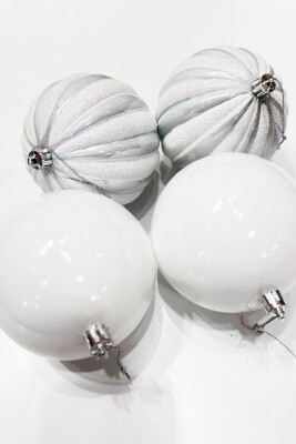 Beysüs Yılbaşı Çam Ağacı Süsü 4’lü Beyaz Top 10 cm - 3