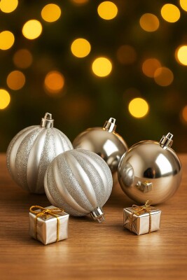 Beysüs Yılbaşı Çam Ağacı Süsü 4’lü Gümüş Top 10 cm - 1