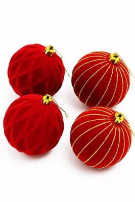 Beysüs Yılbaşı Çam Ağacı Süsü 4’lü Kadife Kırmızı Top 10 cm - 1