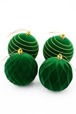 Beysüs Yılbaşı Çam Ağacı Süsü 4’lü Kadife Yeşil Top 10 cm - 1