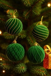 Beysüs Yılbaşı Çam Ağacı Süsü 4’lü Kadife Yeşil Top 10 cm - 2