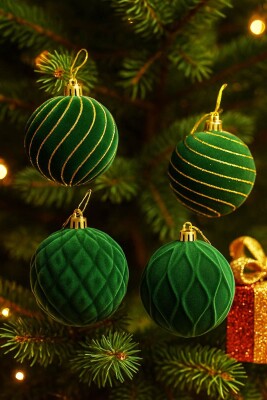 Beysüs Yılbaşı Çam Ağacı Süsü 4’lü Kadife Yeşil Top 10 cm - 2