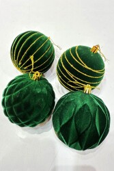 Beysüs Yılbaşı Çam Ağacı Süsü 4’lü Kadife Yeşil Top 10 cm - 3